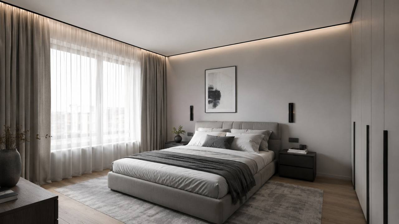 Shadow Profile într-un dormitor modern cu iluminare indirectă