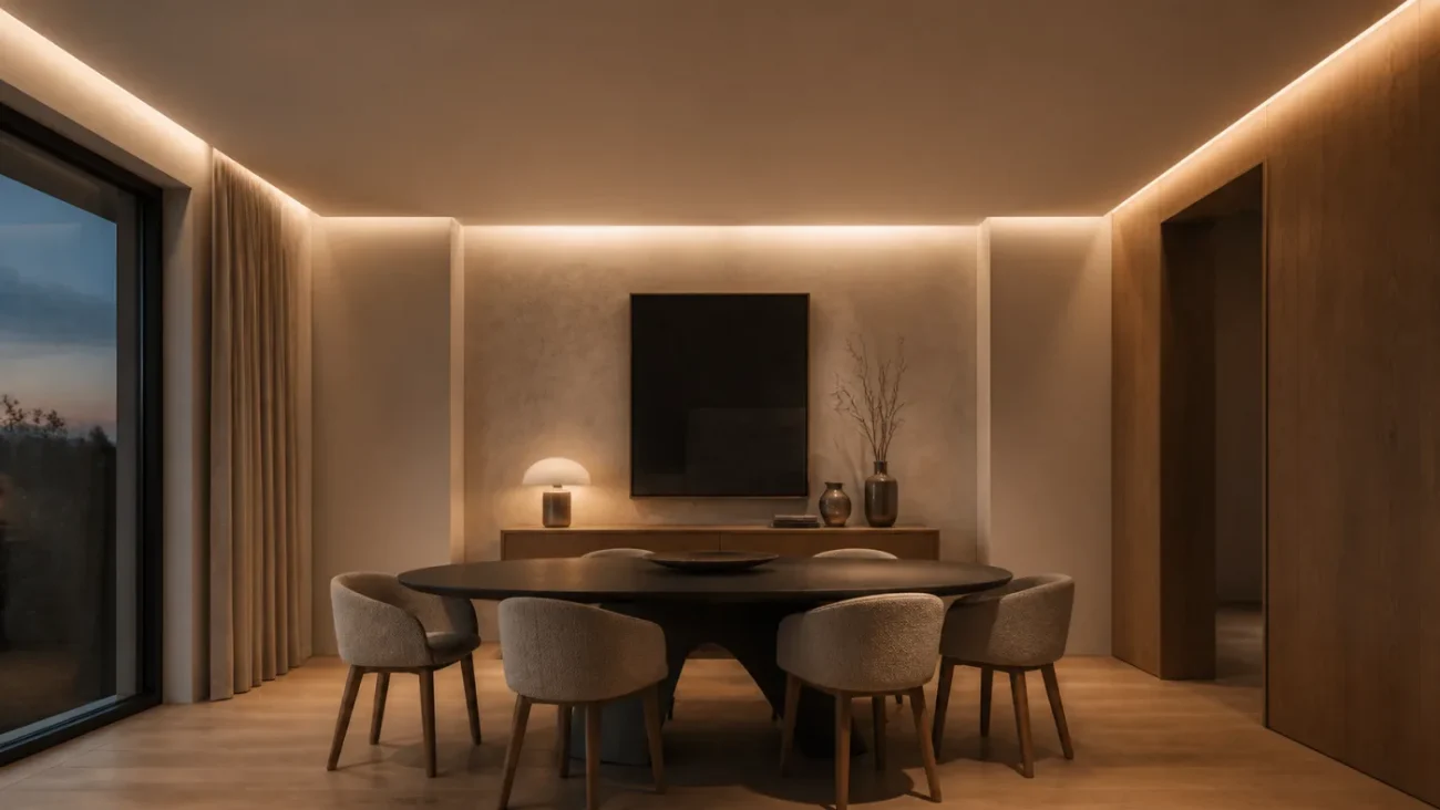 Dining rafinat cu profil de umbră și iluminare perimetrală