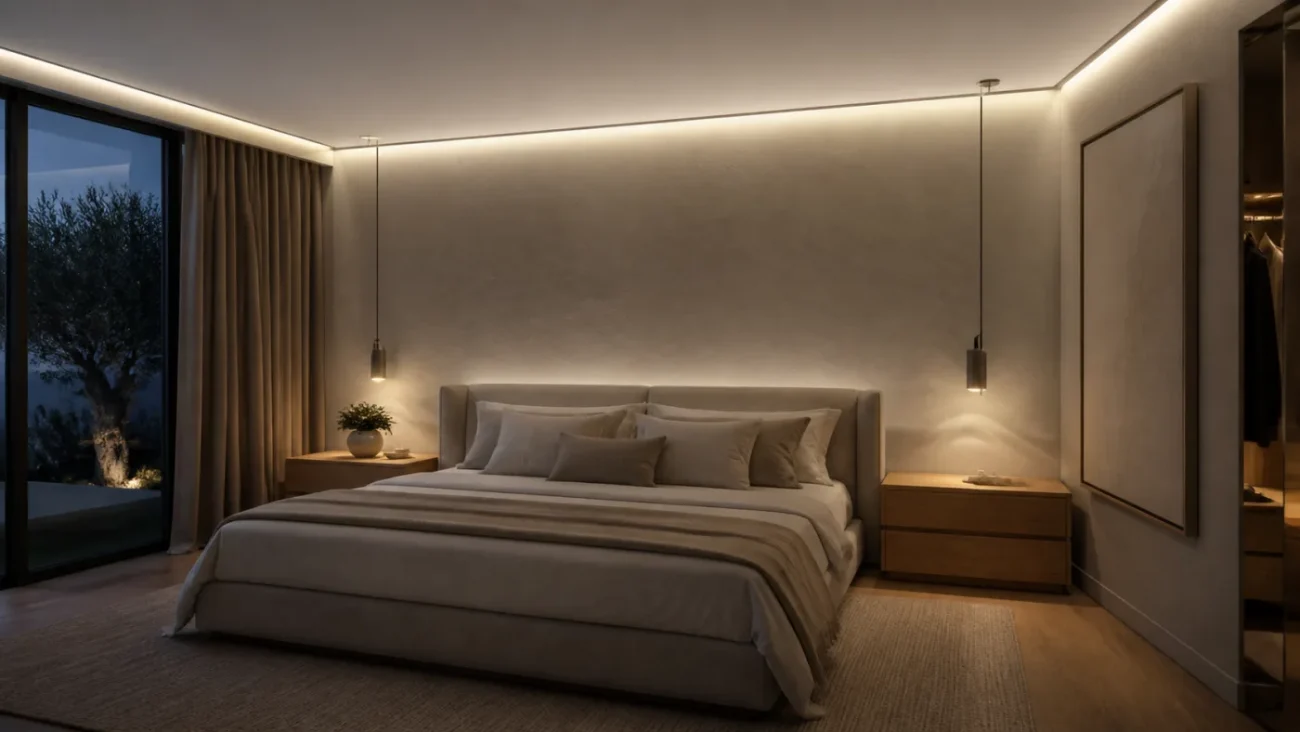 Dormitor modern cu iluminare Shadow Profile