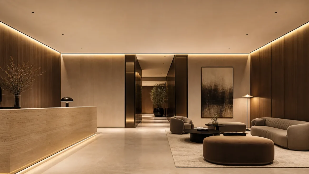 Lobby de hotel cu Shadow Profile și iluminare indirectă