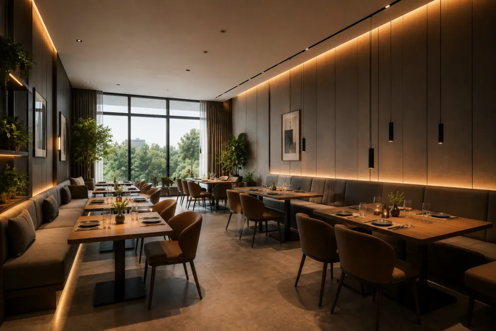 Restaurant cu iluminare arhitecturală